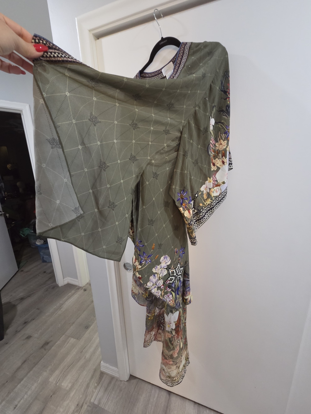 Camilla Olive Green Floral Trimmed Kimono - Picture 8 of 8